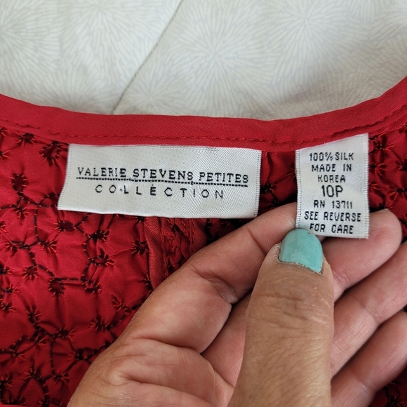 Valerie Stevens petite textured red lady jacket 100% silk classic officewear 10P - Picture 7 of 12